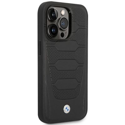 4. Etui BMW Leather Seats Pattern MagSafe na iPhone 14 Pro - czarne