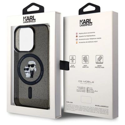 8. Etui Karl Lagerfeld Karl&Choupette Glitter MagSafe na iPhone 15 Pro - czarne