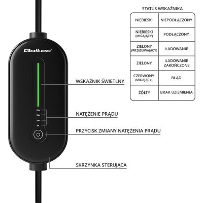 10. Mobilna ładowarka do samochodu elektrycznego EV z regulacją 2w1 Typ2, 3.5kW, 230V, LCD, LED, 5m