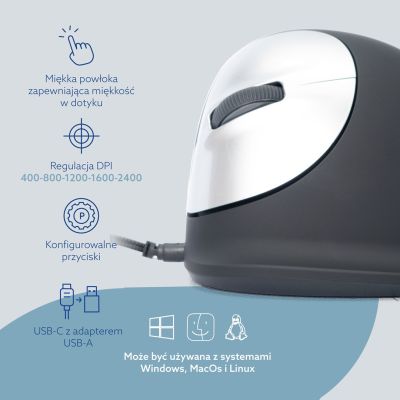 36. R Go Tools R-Go Pele HE ergonomisch links USB mittel juodas/silb retail