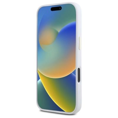 5. Etui Guess Silicone Logo Strass 4G na iPhone 16 Pro - białe