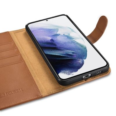 2. iCarer Haitang Leather Wallet Case skórzane etui do Samsung Galaxy S22+ (S22 Plus) portfel obudowa pokrowiec brązowy (AKSM05BN)