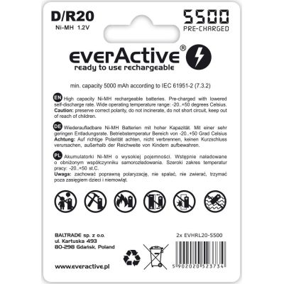 2. Zestaw akumulatorków everActive EVHRL20-5500 (5500mAh ; Ni-MH)