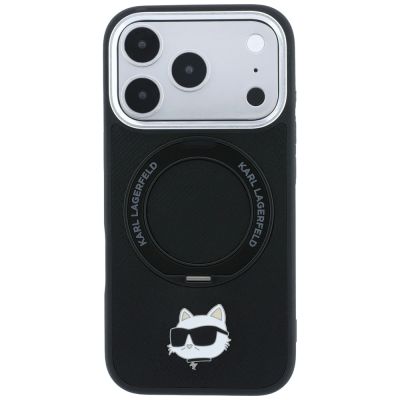 3. Etui Karl Lagerfeld with Ring Stand 360 Choupette Head Pin MagSafe na iPhone 18 Pro / 17 Pro - czarne
