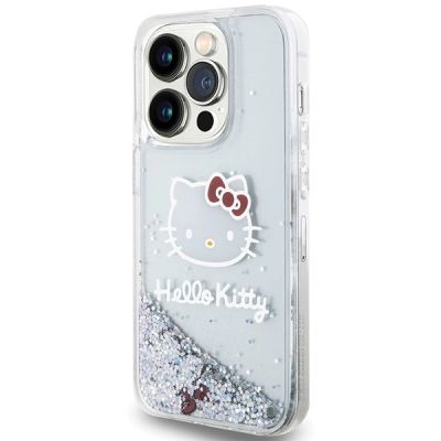 2. Etui Hello Kitty Liquid Glitter Charms Kitty Head na iPhone 14 Pro - srebrne