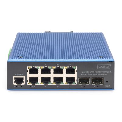 3. Digitus Przemysłowy 8+2 portowy zarządzalny przełącznik Gigabit Ethernet PoE L2