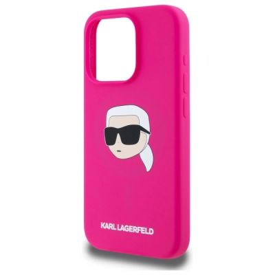 6. Etui Karl Lagerfeld Silicone Karl Head Print MagSafe na iPhone 15  Pro 6.1" - fuksja