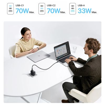 10. Ładowarka sieciowa Baseus EnerFill FE22 70W 2 x USB-C + USB-A - czarna