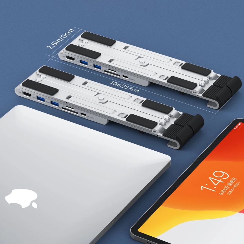 6. Choetech podstawka stacja wielofunkcyjna 7w1 do laptopa PD/USB-C HDMI(4K/30Hz)/2xUSB-A/1xUSB-C/1xSD/1xTF czarny (HUB-M43)