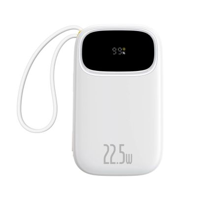 3. Powerbank Baseus EnerFill FC31 20000mAh 22.5W z wyświetlaczem cyfrowym i 2 wbudowanymi kablami (USB-C + Lightning) - biały