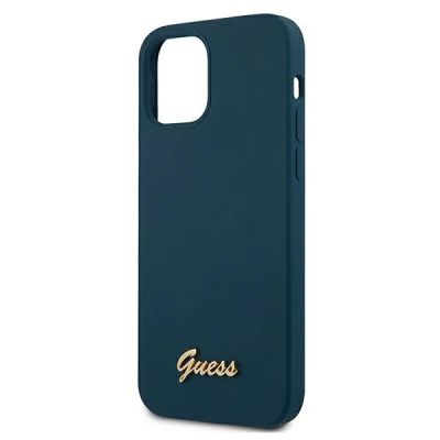 6. Etui Guess Metal Logo Script na iPhone 12 mini - niebieskie