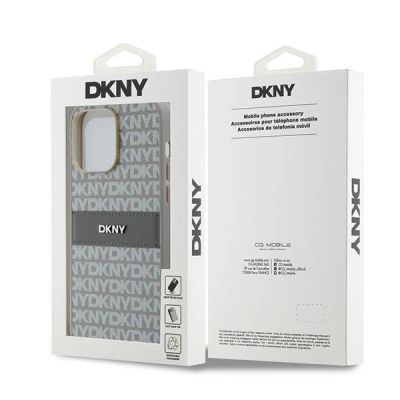 8. Etui DKNY Leather Mono Stripe & Metal Logo na iPhone 14 Pro Max - beżowe