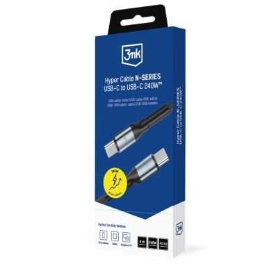 8. Kabel 3mk Hyper Cable N-SERIES USB-C / USB-C 3m PD 3.0  QC 3.0 48V / 5A 240W - czarny