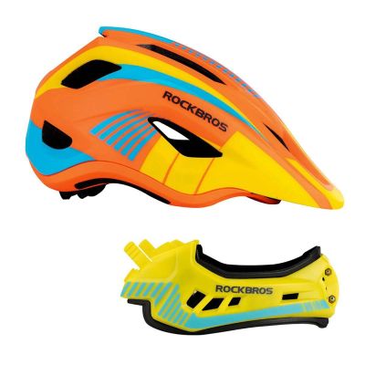 6. Kask rowerowy Rockbros TT-32SOYB-M dziecięcy z odpinaną szczęką rozmiar M - żółto-pomarańczowy