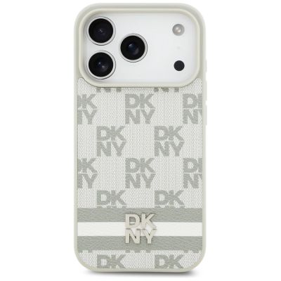 3. Etui DKNY Checkered with Printed Stripes na iPhone 17 Pro - beżowe