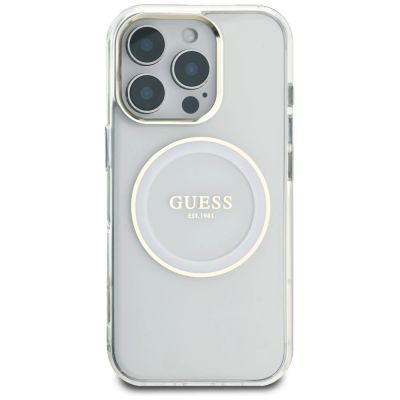 3. Etui Guess IML Metal Colored Circle Classic Logo MagSafe na iPhone 16 Pro - białe