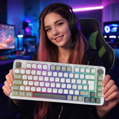 Inca IKG-455 klawiatura Gaming USB + RF Wireless + Bluetooth QWERTY Niemiecki Biały