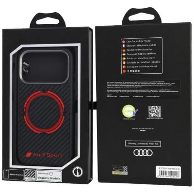 4. Etui Audi RSQ Carbon Fiber Sport Red Circle MagSafe na iPhone 18 Pro / 17 Pro - czarne