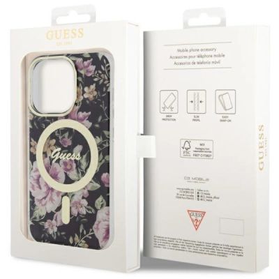8. Etui Guess Flower MagSafe na iPhone 14 Pro - czarne
