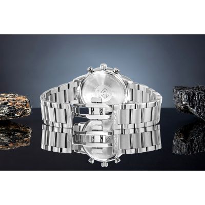 7. Zegarek Męski Giewont Chronograph Sapphire Srebrno Niebieski GW8510-B3