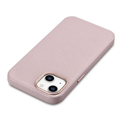 12. iCarer Litchi Premium Leather Case skórzane etui iPhone 14 Plus magnetyczne z MagSafe różowy (WMI14220711-PK)