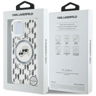 8. Etui Karl Lagerfeld IML Monogram Karl & Choupette Head MagSafe na iPhone 15 - przezroczyste