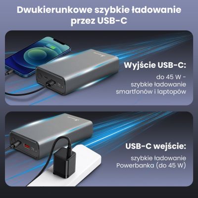 22. Extralink Powerbank EPB-126 20000mAh Srebrny Power bank, 45W PD, USB-C