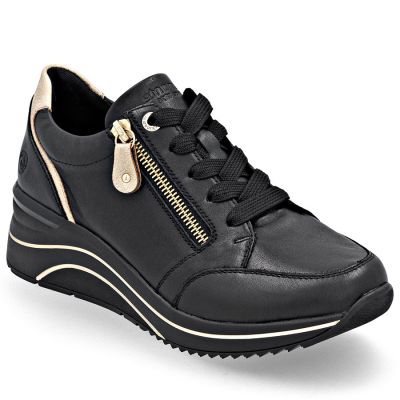 Skórzane sneakersy damskie na koturnie czarne Remonte Rieker D0T03-03