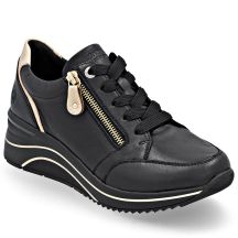 Skórzane sneakersy damskie na koturnie czarne Remonte Rieker D0T03-03