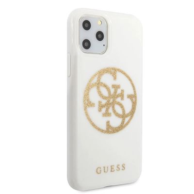 5. Etui Guess Glitter 4G Circle Logo na iPhone 11 Pro Max - białe