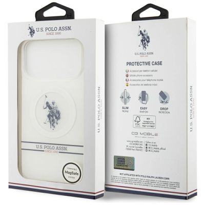 8. Etui US Polo DH and Bottom Stripe Logo MagSafe na iPhone 17 Pro Max - białe
