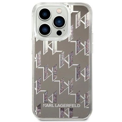 3. Etui Karl Lagerfeld Liquid Glitter Monogram na iPhone 14 Pro - srebrne