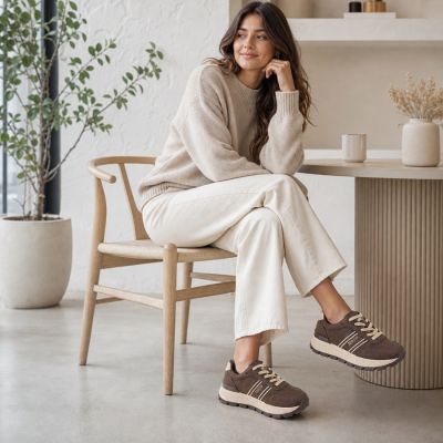 5. Półbuty sportowe damskie sneakersy na platformie brązowe Big Star  UU274040