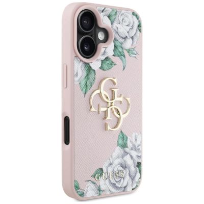 4. Etui Guess Grained Roses Big 4G logo na iPhone 16 - różowe