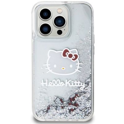 3. Etui Hello Kitty Liquid Glitter Charms Kitty Head na iPhone 13 Pro / 13 - srebrne
