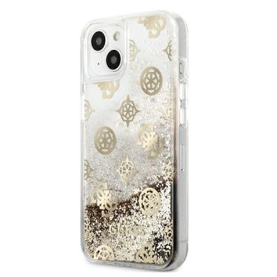 2. Etui Guess Peony Liquid Glitter na iPhone 13 mini - złote