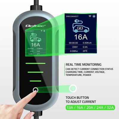 5. Qoltec Mobilna ładowarka do samochodu elektrycznego EV i hybryd z regulacją 2w1 Typ2 | 7kW | 230V | CEE 32A | Wi-fi | TUYA | SMART LIFE | LCD | Przenośna | Wallbox | 5m