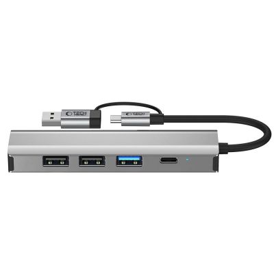 4. Adapter Tech-Protect HB03 HUB Adapter 5w1 USB-C + USB2.0 + USB3.0 + RJ45 - szary