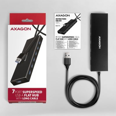8. Axagon HUE-F7A 7x USB 3.2 Gen 1 ALU FLAT hub micro power IN 1m USB-A USB 3.2 Gen 1 (3.1 Gen 1) Type-A 5000 Mbit/s Czarny