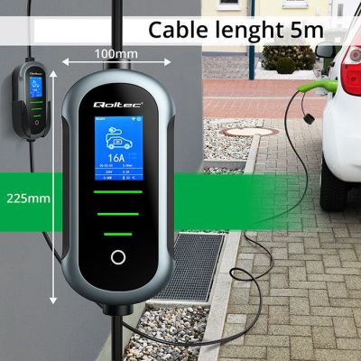 13. Qoltec Mobilna ładowarka do samochodu elektrycznego EV z regulacją 2w1 Typ2 | 11kW | 400V | Wi-fi | TUYA | SMART LIFE | LCD | Przenośna | Wallbox | 5m