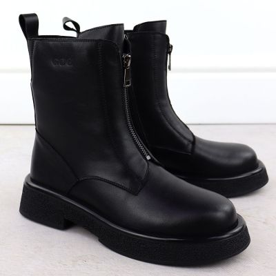 3. Skórzane botki damskie workery czarne Goe SS2N4145