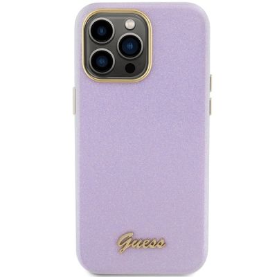 3. Etui Guess Glitter Glossy Script do iPhone 15 Pro - liliowe
