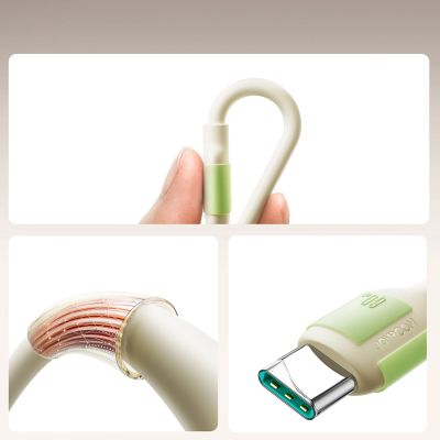 2. Kabel Joyroom S-A53 60W USB-C - USB-C z fluorescencyjną końcówką 2 m - beżowy