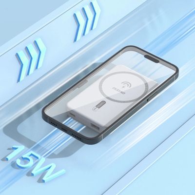 3. Powerbank magnetyczny Dudao K14S+ 10000mAh 22.5W USB-A + USB-C kompatybilny z MagSafe z podstawką - biały
