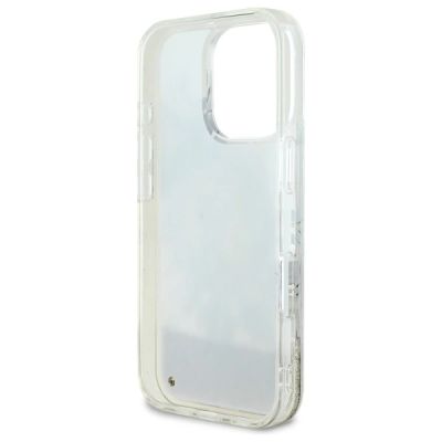 7. Etui Guess Liquid Glitter Flower MagSafe na iPhone 16 Pro - beżowe