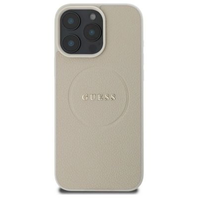 3. Etui Guess Grained Gold Ring MagSafe na iPhone 16 Pro Max - beżowe