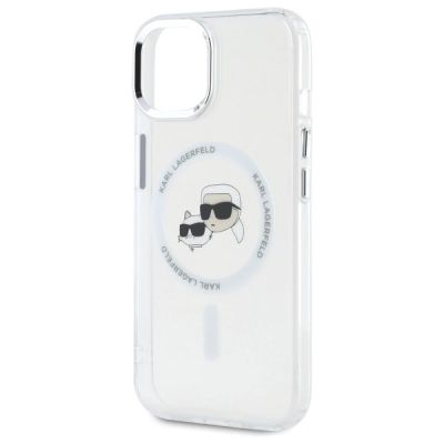 6. Etui Karl Lagerfeld IML Metal Karl&Choupette Head MagSafe na iPhone 15 - białe