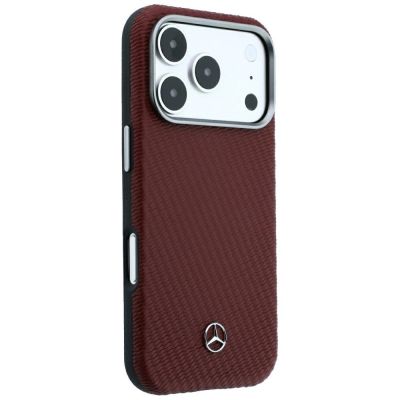 4. Etui Mercedes Leather Semi Wrap Wood Effect MagSafe na iPhone 17 Pro / 18 Pro - burgundowe