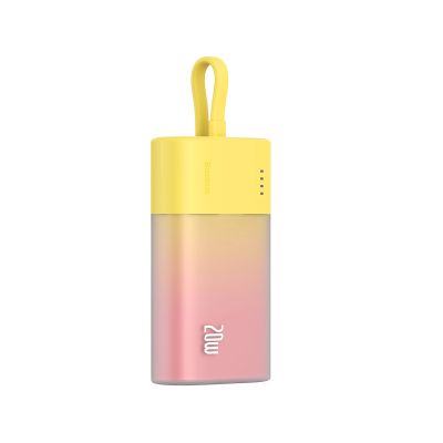 2. Powerbank Baseus Popsicle 5200mAh 20W z wbudowanym kablem Lightning (+ biały kabel Baseus Simple USB-C - USB-C 60W/20V/3A/30cm) - zółto-różowy