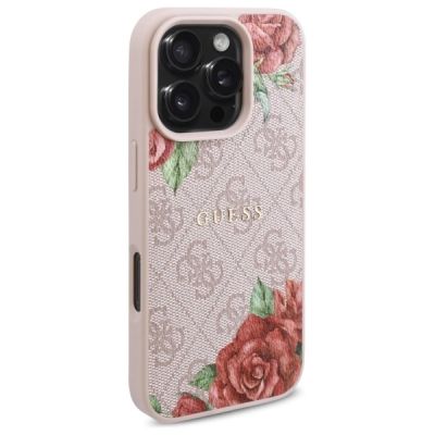 4. Etui Guess 4G Flowers Print MagSafe na iPhone 16 Pro Max 6.9" - różowe